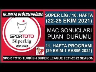 SPER LG 10. HAFTA MA SONULARIPUAN DURUMU-11. HAFTA PROGRAMI 21-22 Turkish Super League:Week 10