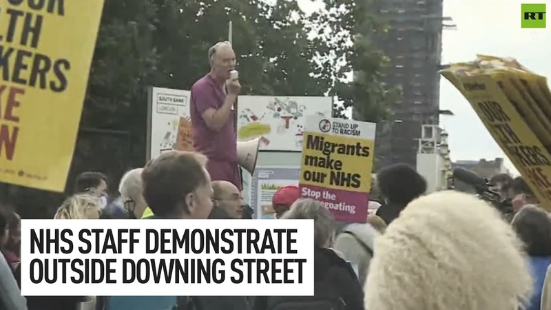 NHS staff protest outside Downing Street over three precent pay