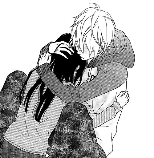 Anime girl hugging guy
