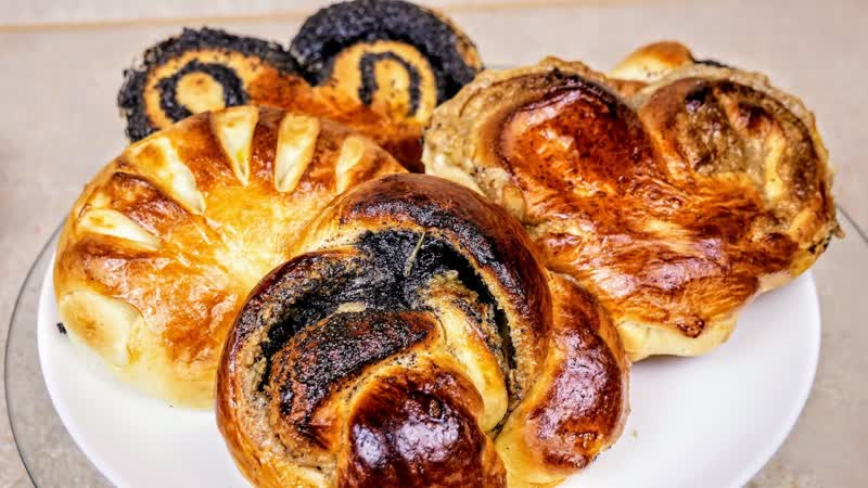 Сдобные БУЛОЧКИ, как ПУХ. Ореховая и маковая начинка,